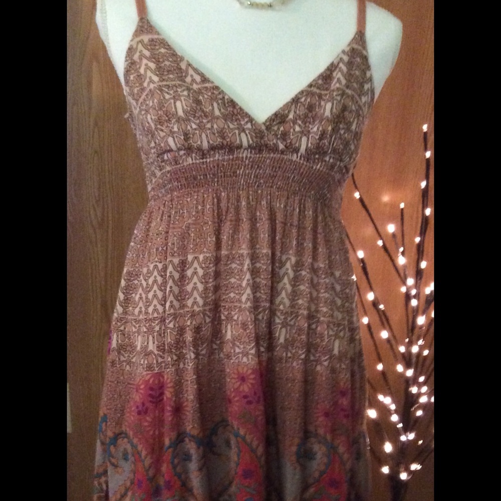 Planet Gold tan multi designed sundress si…